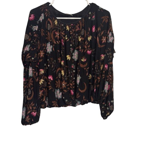 Free People Wildflower Honey Blouse Long Sleeve Stretchy Pleated Sz S Whimsigoth - Picture 2 of 6